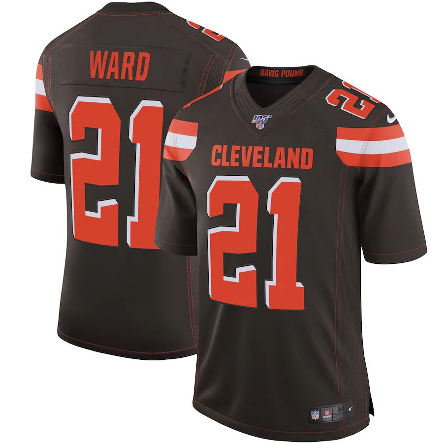 Men Cleveland Browns #21 Denzel Ward Nike Brown 100th Game NFL Jersey